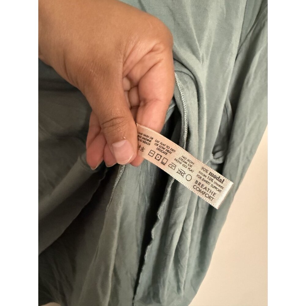 Angelrox Suger True Pearl Flowy Tee OS, Green Oversized Lagenlook Stretch Modal - Picture 4 of 5
